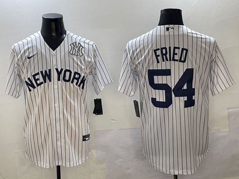 Men New York Yankees #54 Fried White Stripe Game Nike 2025 MLB Jersey style 14